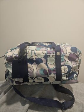 Coach Multicolor Signature Travel Duffel with Navy Trim